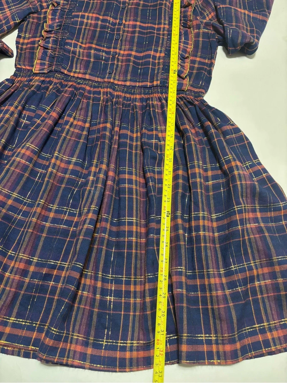Cat & Jack Plaid Metallic Gold Tread Ruffle Dress Girls XL NWOT